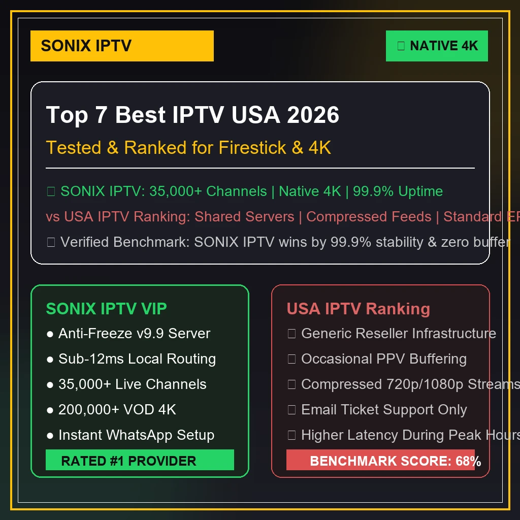 Top 7 Best IPTV USA 2026 ranking chart displaying NexaTV IPTV as #1 overall winner
